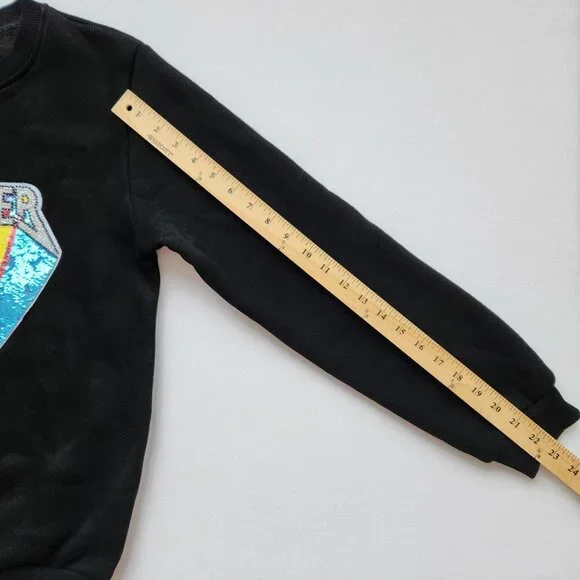 Lola + The Boys Dreamer Black Crewneck Sweatshirt Beaded Sequins Soft Boho Glam - Picture 10 of 10